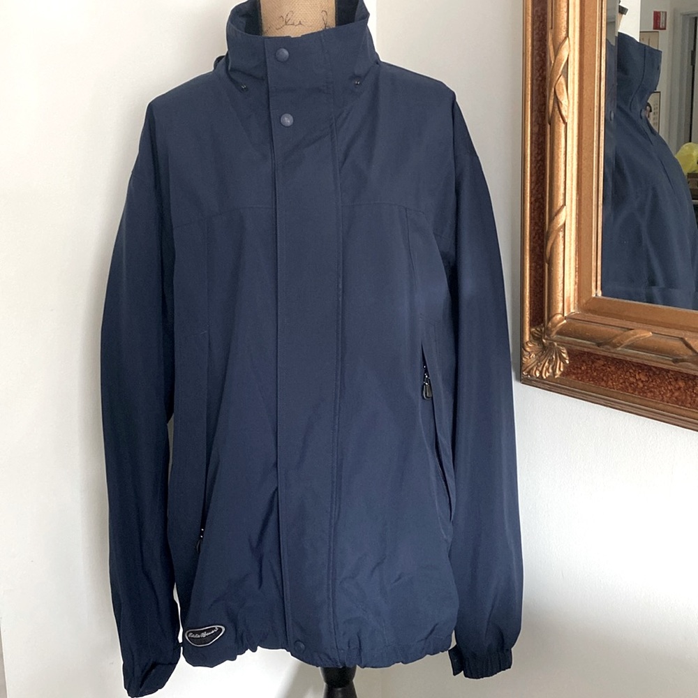 Eddie Bauer EBTEK Gore-Tex Jacket Men`s XL Coat Rain Parka Navy Blue